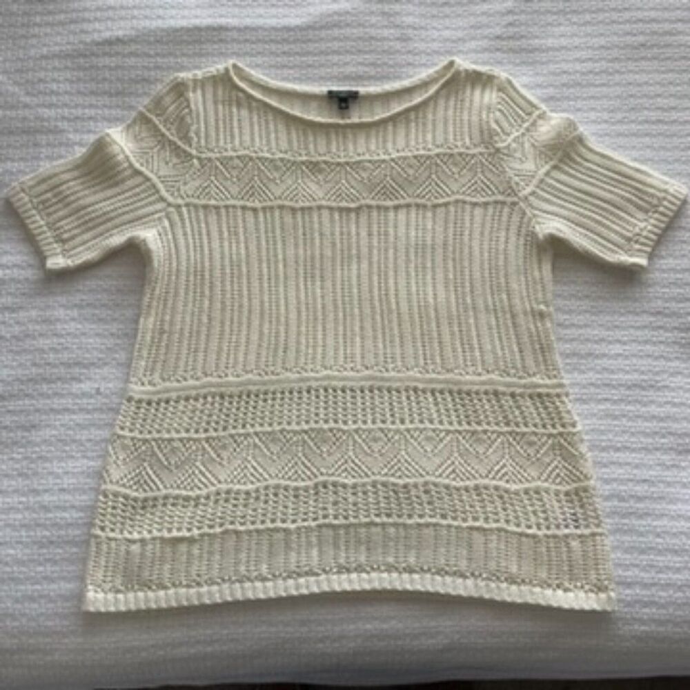 PL Talbots Cream Crochet Style Short-Sleeve Sweater